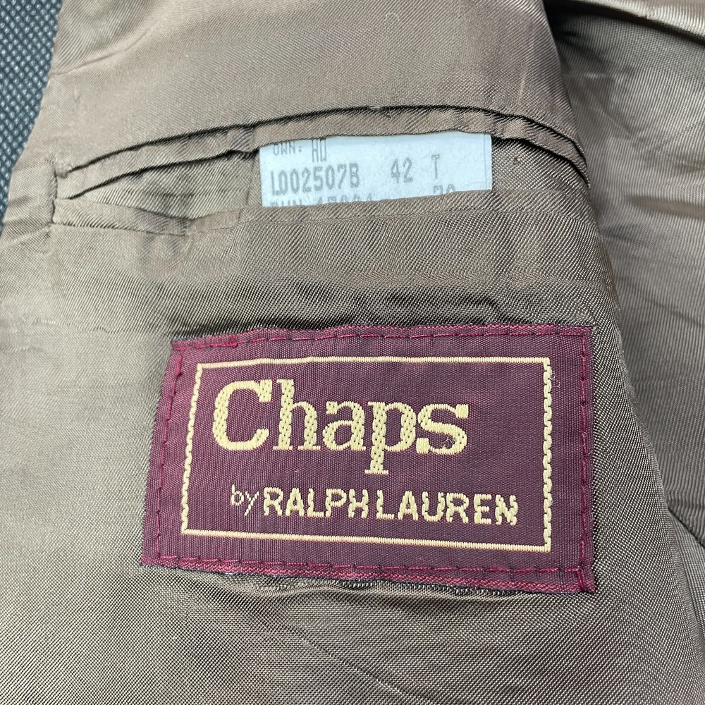 VTG Chaps Ralph Lauren Jacket Mens 42 Tall Brown Houndstooth Wool 3 Button‎ Coat - Picture 11 of 16